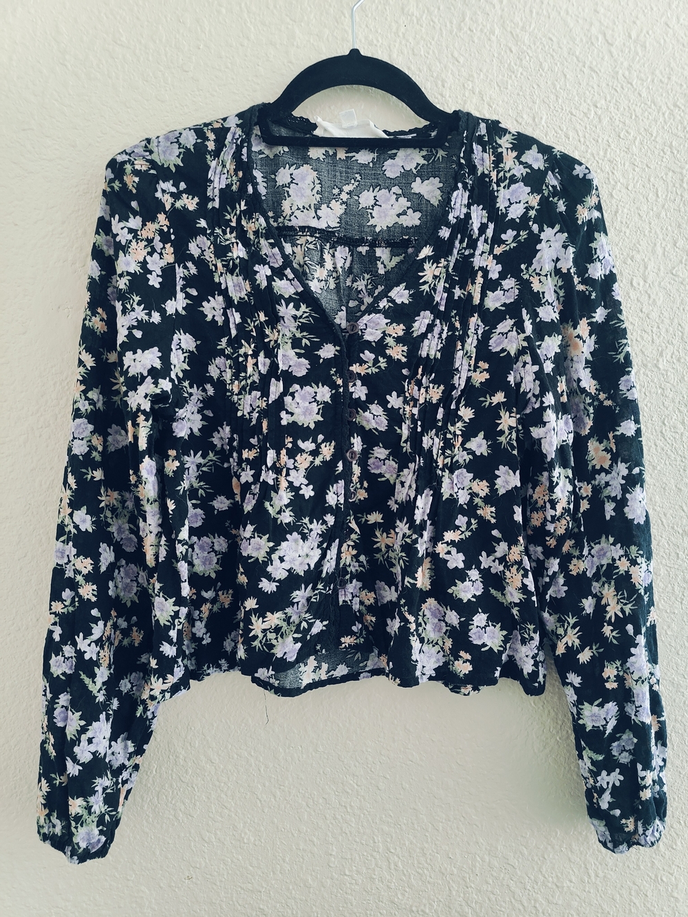 Black Floral V-Neck Women's Blouse